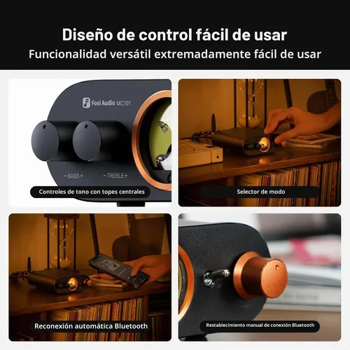 Vista 7 de Fosi Audio MC101 Amplificador Estéreo Bluetooth Componente de Audio para el Hogar Mini Amp con Medidor VU 2 Canales Receptor HiFi para Altavoces