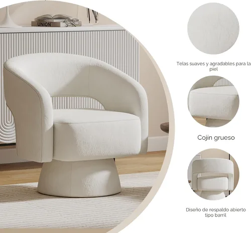 Vista 5 de Bonzy Home Silla Giratoria de Barril, Sillón de Acento de Terciopelo Silla Club Giratoria de 360 Grados para Sala de Estar Dormitorio Sala de Beige