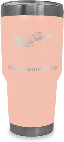 Vista 7 de LaserGram Taza aislada al vacío de 20 onzas, Fighter Jet 2, grabado personalizado incluido (negro)