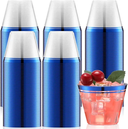 Vista 8 de Skylety 100 vasos de vino de plástico de 9 onzas con borde de graduación, vasos desechables para bebidas de boda, copas de cóctel para actividades
