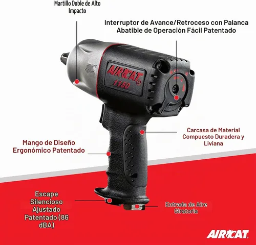 Vista 2 de AIRCAT Pneumatic Tools 1150 - Llave de impacto compuesta de 1/2 pulgadas, compacta y de bajo peso, herramienta de impacto para reparaciones