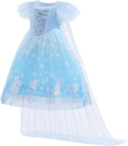 Vista 20 de Frozen - Vestido de princesa Elsa para niñas, disfraz de Halloween, Navidad, cumpleaños, fiesta, vestido de tul con accesorios