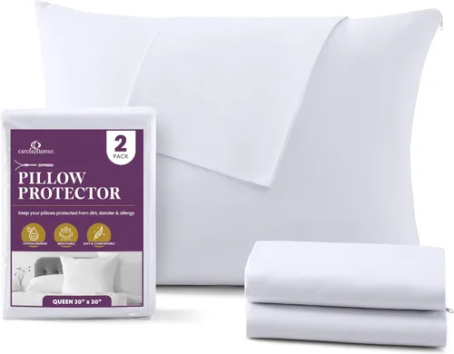 Vista 38 de CirclesHome Juego de 4 protectores de almohada estándar con cremallera, fundas de almohada transpirables 100% algodón, protegen las almohadas