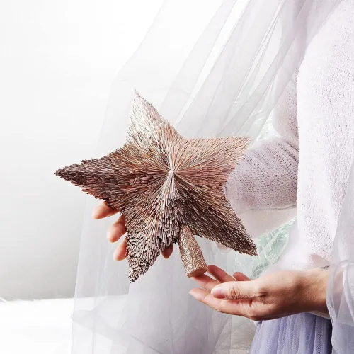 Vista 5 de Adorno pequeño para la punta del árbol de Navidad – Estrella rosa para la punta del árbol de Navidad – Adornos rosas para la punta de árboles