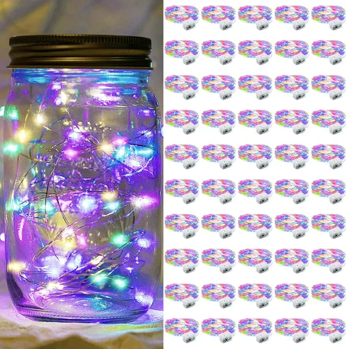 Vista 36 de Paquete de 6 luces de hadas a pilas con temporizador remoto, 8 modos de iluminación, 7 pies, 20 luces LED impermeables para Halloween, Navidad