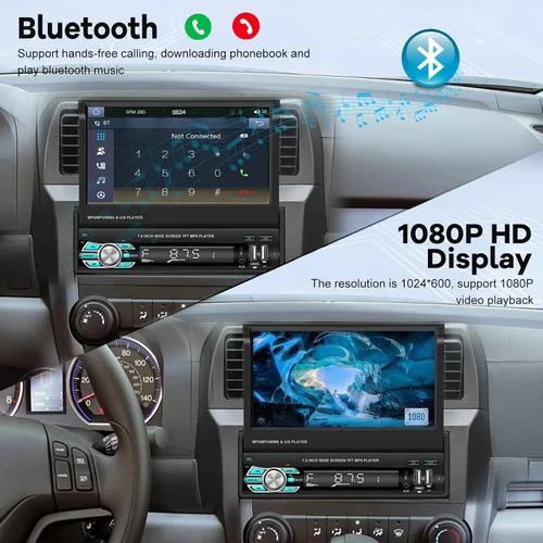 Vista 4 de Estéreo de coche con pantalla abatible Single Din con Carplay inalámbrico y Android Auto, pantalla táctil de 7 pulgadas, 1 Din, compatible