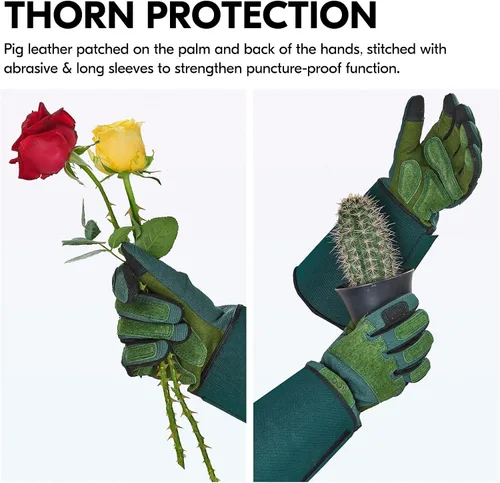 Vista 2 de Vgo... 1 par de guantes de jardinería, guantes de trabajo de seguridad, guantes de manga larga, a prueba de pinchazos, a prueba de espinas, pantalla