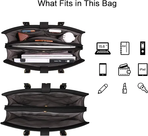 Vista 3 de ECOSUSI Bolsa para Laptop para Mujeres 15.6 Pulgadas Bolsas de Trabajo Tipo Tote Cuero PU Bolso de Computadora para Oficina de Negocios con 3