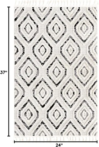 Vista 2 de Unique Loom Cherokee Collection Gatlinburg - Alfombra rectangular de 2 x 3 pies 1 pulgada, color blanco y negro