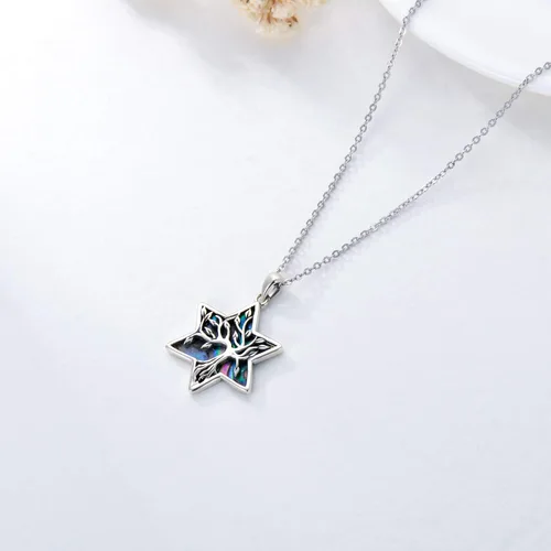 Vista 83 de ONEFINITY Collar de plata de ley 925 con diseño de árbol de la vida con colgante de nudo celta de concha de abulón para mujer