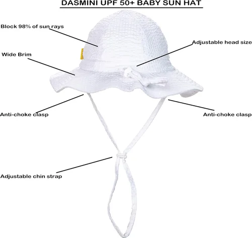 Vista 2 de DASMINI Sombrero de ala ancha para bebés y niños pequeños con protección solar UPF 50+, lindo sombrero ajustable