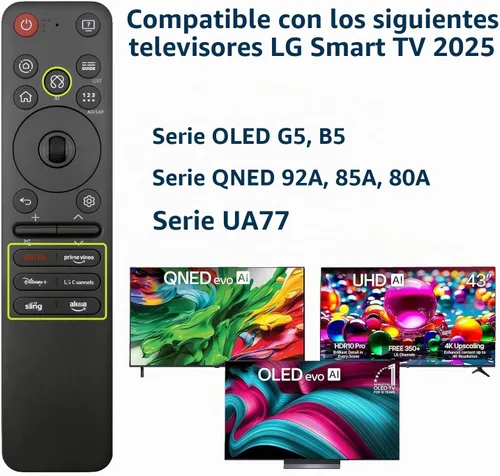 Vista 3 de MR25GA AKB76046602 AI Magic Remote compatible con televisores LG 2019-2025