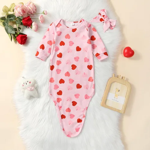 Vista 5 de Traje de dormir para bebés recién nacidos, con diseño floral, con diadema, ropa de dormir