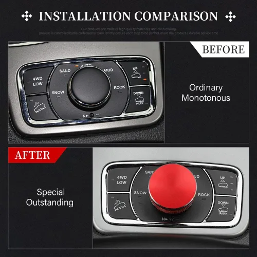 Vista 2 de LECART Accesorios rojos para automóvil aptos para Jeep Grand Cherokee 2014-2021 Central Multimedia 4WD, cubierta de perilla de interruptor