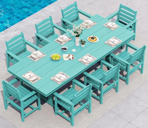 Vista 32 de SERWALL Outdoor 84" HDPE Rectangular Dining Table for 6-8,All-Weather,Aruba