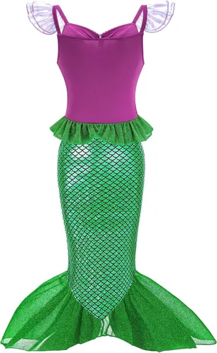 Vista 2 de Avady Disfraz de Sirenita para niñas, disfraz de sirena de princesa, disfraz de Ariel con accesorios