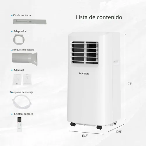 Vista 6 de ROVSUN - Aire acondicionado portátil inteligente de 8.000 BTU con WiFi, control remoto y aplicación, enfriador, deshumidificador y ventilador 3
