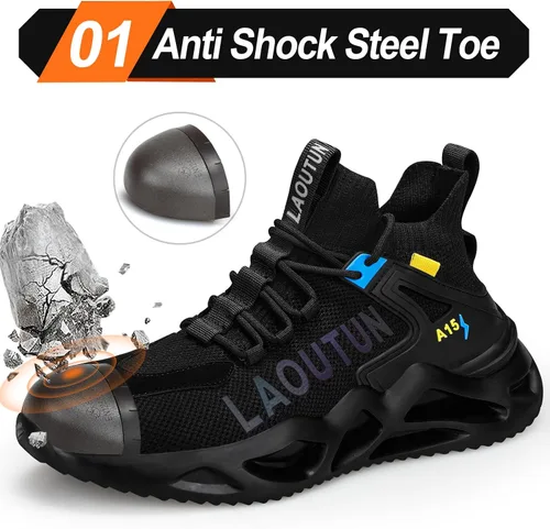 Vista 2 de LAoutun Steel Toe Shoes for Men Women Work Shoes Safety Sneakers Shoes Comfortable Lightweight Puncture Proof Slip on Indestructible Work Shoes