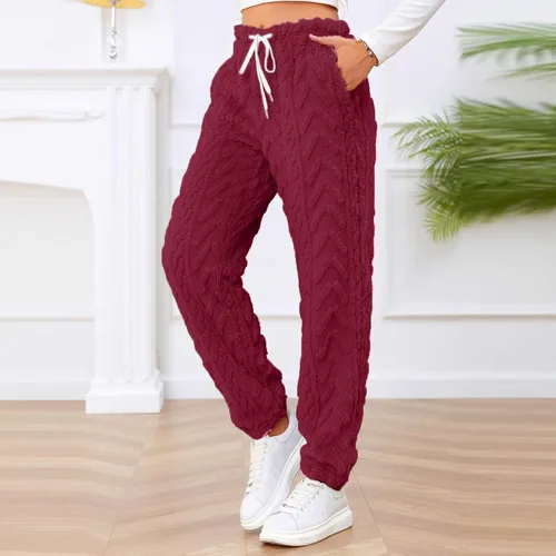 Vista 2 de Pantalones térmicos para mujer, pijama de franela de forro polar, jacquard para invierno, grueso, para descansar, pantalones casuales largos