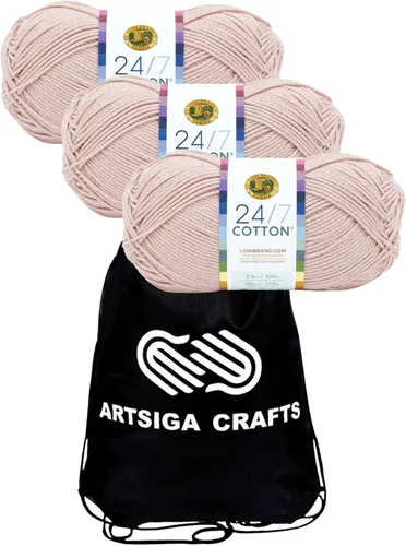 Vista 25 de Lion Brand 24/7 Algodón Blanco 761-100 (6-Carrillos - Mismo Lote de Tinta) Hila Gruesa Media #4 de Algodón para Crochet y Tejido con Bolsa