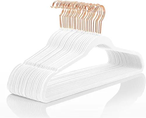Vista 20 de MIZGI - Perchas de terciopelo premium - de alta resistencia, antideslizantes, (paquete de 50 unidades), ganchos color azul agua y dorado rosa