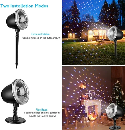 Vista 4 de Proyector de estrellas, luz nocturna de estrellas para niños, proyector de vacaciones al aire libre con 4 modos y control remoto, luces de Navidad
