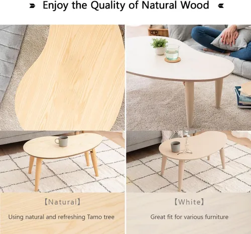 Vista 7 de EMOOR Mesa de centro plegable de madera en forma de pera (31.5 x 20.5 pulgadas), natural, mesa baja para sentarse en el suelo, espacio pequeño