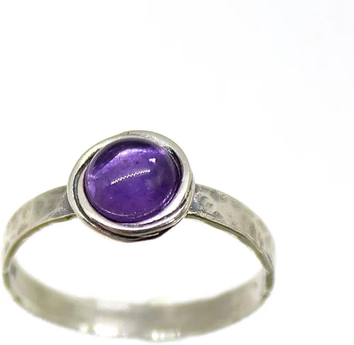 Vista 46 de Anillo de plata de ley con piedras preciosas para mujer, anillo apilable de piedra martillada, anillo de piedra natal