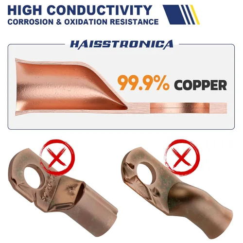Vista 3 de Haisstronica Kit de 60 lengüetas de alambre de cobre (AWG 8 6 4), extremo de cable de batería resistente, conectores de crimpado de cobre desnudo