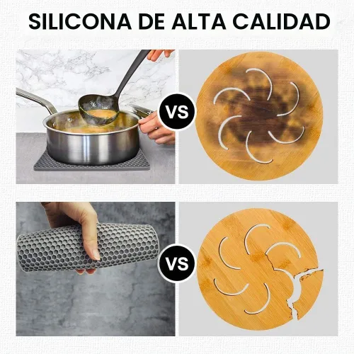 Vista 5 de Salvamanteles para platos calientes, paquete de 4 almohadillas calientes de silicona para cocina, tapete de silicona antideslizante resistente al
