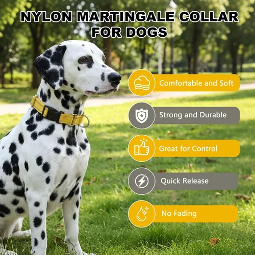 Vista 6 de Hikiko Martingale - Collar reflectante de nailon para perro con hebilla de liberación rápida, ajustable, collar de entrenamiento antideslizante
