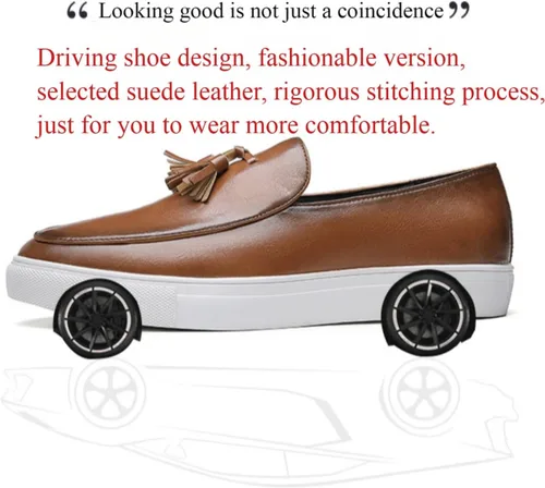 Vista 5 de Mocasines de cuero con borla de cuero para hombre,Zapatos de cuero de lujo de lujo personalizados,Zapatos de vestir de conducción antideslizantes