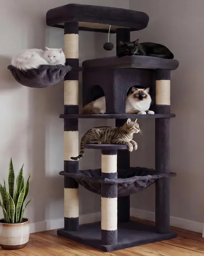 Vista 11 de Heybly Árbol de esquina para gatos de 53.1" para gatos grandes - Juego Beige