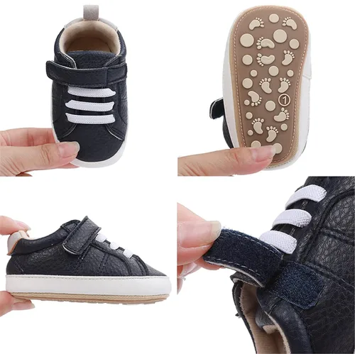 Vista 6 de Tenis de tobillo alto unisex para bebés, niños y niñas, suela de goma suave, zapatos de cuna para niños pequeños