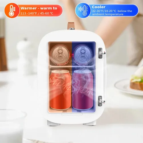 Vista 5 de Hansburg Mini Nevera para Dormitorio Espejo Enfriador y Calentador de Cuidado de la Piel Refrigerador Portátil 4 Litros/6 Latas con Opción 12V