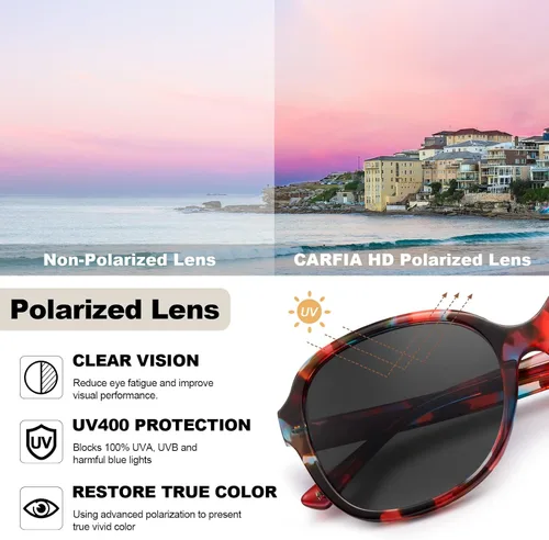 Vista 6 de Carfia Gafas de sol polarizadas de acetato para mujer, cubierta grande, marco de flores de moda, lentes de protección UV400 2024