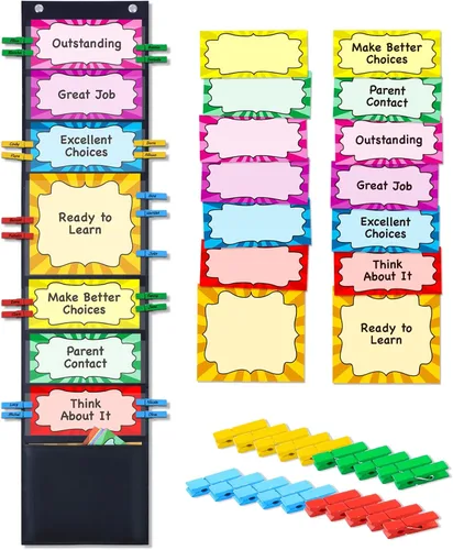 Vista 8 de Tabla de comportamiento para la gestión del aula con clips y bolsillos, sistema de recompensa para estudiantes para niños, herramientas