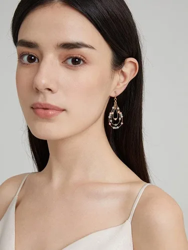 Vista 2 de TOVABA Aretes bohemios de dos tonos con cuentas, aretes colgantes bohemios, aretes de vacaciones, regalo de joyería, Latón, No es una piedra preciosa