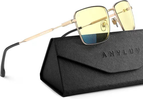 Vista 10 de ANYLUV Rectangle Blue Light Glasses, Classic Business Style Computer Glasses, Lightweight Metal Eyeglasses for Anti Eyestrain
