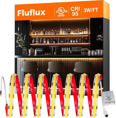 Vista 10 de Luces de Tira LED COB Candlelight de 2400K, 3W/pie, 16.4 pies, 24V, cinta LED con respaldo VHB 3M, CRI 95, certificación UL, cortable, regulable