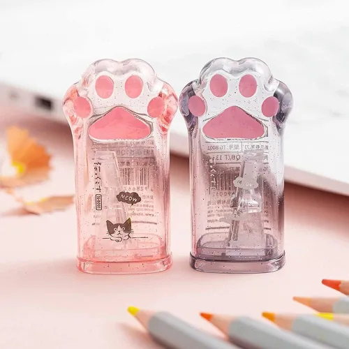 Vista 3 de Lindo sacapuntas de pata de gato rosa Kawaii suministros escolares premio estudiante regalo para niños, lindo sacapuntas