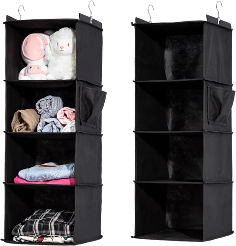 Vista 11 de 2 Packs Hanging Closet Organizer, 4-Shelf Closet Organizers and Storage with Side Pockets, Collapsible Hanging Shelves for Closet & RV & College
