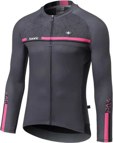 Vista 64 de Santic - Camiseta de ciclismo para hombre, manga larga, reflejante, cremallera completa, con bolsillos