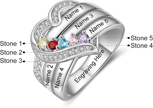 Vista 4 de Wendy Made Birthstone Rings for Women Custom Mother Daughter Rings for Mom Personalized Name Rings for BFF Ring Friendship Rings for Women Girls