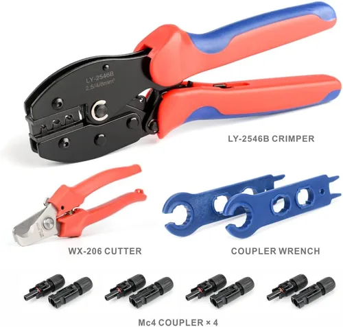 Vista 7 de iCrimp - Kit de herramientas de prensado de panel solar fotovoltaico, con conector solar c/w funciona para AWG14-10, 2.5/4/6mm², conectores solares