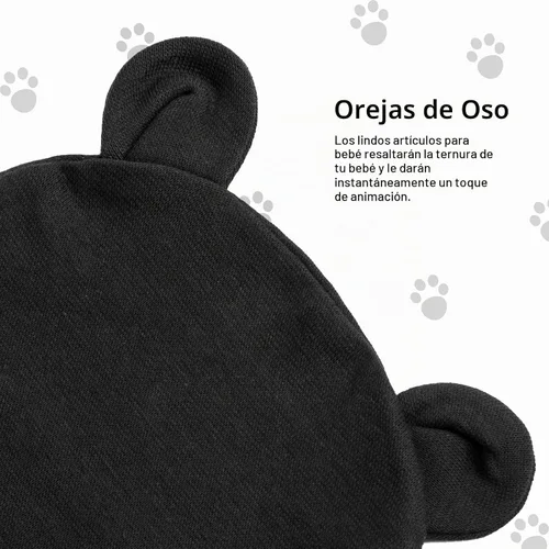 Vista 6 de DRESHOW Gorro de recién nacido con orejas de oso y manoplas, conjuntos de gorro de algodón para prematuros, gorro de bebé para niño y niña, gorro