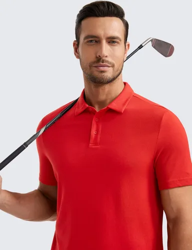 Vista 4 de CRZ YOGA Polo de golf para hombre, manga corta, absorbe la humedad, atlética, deportiva, casual, piqué