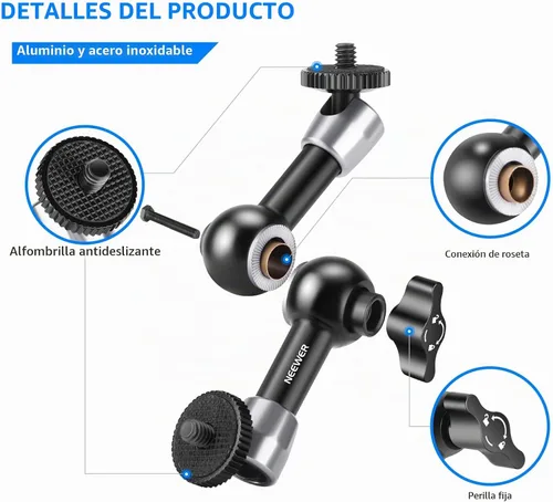 Vista 4 de NEEWER Brazo mágico de fricción articulado ajustable de 15 cm con tornillo de 1/4 en ambos extremos, compatible con jaula SmallRig, flash/luz