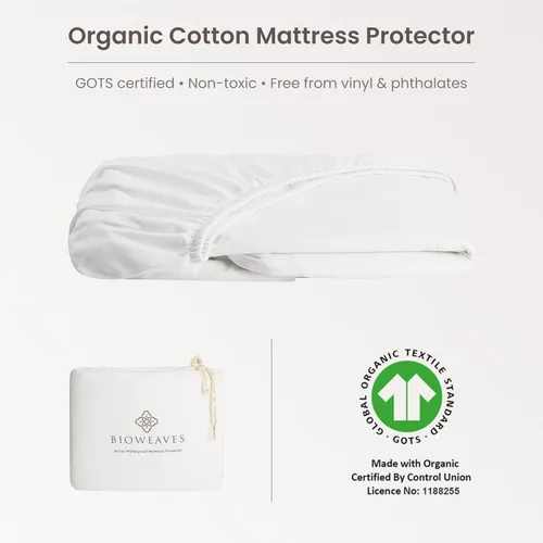 Vista 2 de Bioweaves Protector de colchón impermeable de algodón orgánico de jersey de tamaño Full 54" x 75" Funda de colchón con certificación GOTS