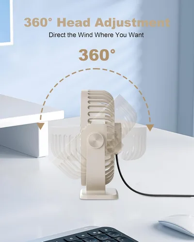 Vista 7 de TriPole Ventilador de Escritorio USB Pequeño Ventilador Personal Portátil, 3 Velocidades Ajustables Brisa Fuerte Mini Ventilador Eléctrico, Rotación